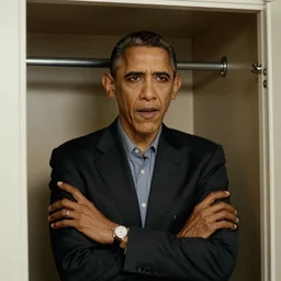 grainy photo of barack obama as a creepy monster in a closet, harsh flash