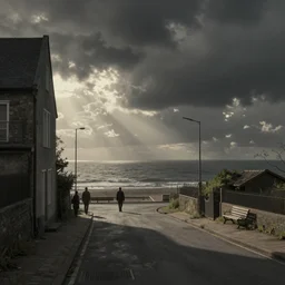 a beautifully digital matte grungy street by the sea by angus mckie, greg rutkowski and caspar david friedrich