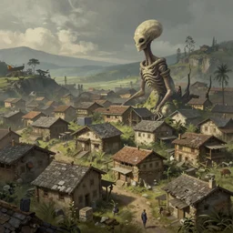 alien village. matte painting by bridget bate tichenor.