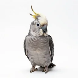 tiny cockatoo, photorealistic wildlife photography, full body, isolated on a pure white background, centered, entire subject in frame, sharp focus, soft studio lighting