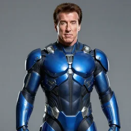 sylvester stallone in blue metal cyber suit, art by bisley