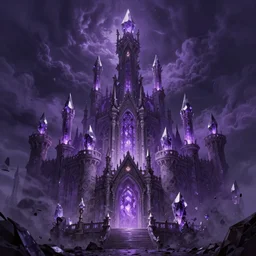 the amethyst mistake, dark fantasy digital art, highly detailed, purple color theme, crystal castle, artstation, by rodney matthews, by james gurney