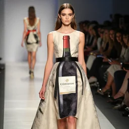 a wine bottle themed dress, award winning runway show photography,