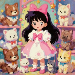 vintage 9 0's anime mixed with pastel impasto highly rhythmic expressionistic wild symmetrical cutest fluffy furry adorable littlest pet shop princess portrait pleasing palette trending on artstation funhouse surreal unpredictable wild unexplainable fantasy land you could not have dreamed of in the gritty posterized grainy analog style of studio ghibli and 1 9 6 0 s americana comics, hq 8 k scan