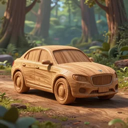 a wood carved fancy car on a forest, art style by pixar dreamworks warner bros disney riot games arcane and overwatch, au naturel, hyper detailed, digital art, trending in artstation, cinematic lighting, studio quality, smooth render, unreal engine 5 rendered, octane rendered