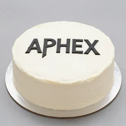 a vanilla cake with aphex twin logo frosting on top, product photography