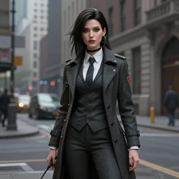 portrait of a stylish female engineer standing on a city street by tom bagshaw!!! digital art realistic detailed trending on artstation 3 d render medium shot high - key lighting, in the style of steve mccurry gothic, fantasy style