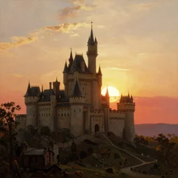 a radiant sun on the horizon castle miracle of life, by albert bierstadt, jakub rozalski