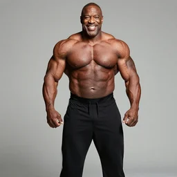 Steve Harvey as a bodybuilder, wearing black pants
