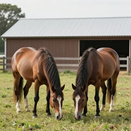 two ordinary horses just hanging around doing their horse things. why would you suspect them of doing anything weird? They're probably just eating grass and neighing every so often. they live in just a normal field that has a regular old barn that they like to sleep in. I don't know why you're getting so suspicious about these two horses with four legs that are technically fingers?