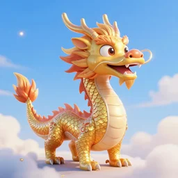 'a cartoon of Chinese dragon in the sky, lighting, 4k'