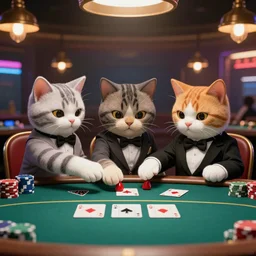 cybord cat mafia playing poker in a casino, 4k