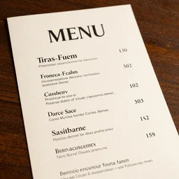 a restaurant menu written in the papyrus font