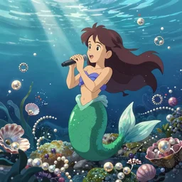 the little mermaid sings in the colorful ocean, correct human body and perspective, pearls and shells, fantasy art by ferdinand knab, makoto shinkai and ilya kuvshinov, rossdraws, tom bagshaw, alphonse mucha, trending onstudio ghibli, radiant light, highly detailed, octane render, 8 k