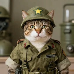 a house cat anthropomorphized as an american soldier in the vietnam war