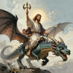 Jesus riding a dragon
