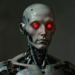 a film still of a cyborg with glowing red eyes, artwork by caravaggio