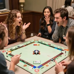 friends playing monopoly screaming at each other