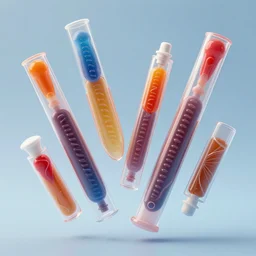 healing tubes, diverse healing tubes, healing tubes, macro, from the side, floating bodies, wide wide angle, vivid, elaborate, highly detailed, beautiful lighting