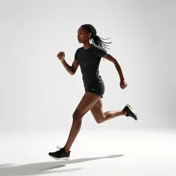 braided-hair runner mid-stride, cinematic studio photo, full body, standing, isolated on a pure white background, centered, whole figure in frame, sharp focus, studio lighting