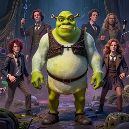 full body portrait of shrek, long bleached brunette hair, richard avedon, martin schoeller, id magazine, epic lovecraft scene, surreal, david cronenberg, kilian eng vibrant colours, billowing, dramatic, dynamic lighting, intricate, detailed, beksinski, dan mumford, artstation, greg rutkowski, sharp focus, motion, photoreal, 8 k