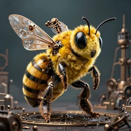 a great giant steampunk bee by greg rutkowski, sung choi, mitchell mohrhauser, maciej kuciara, johnson ting, maxim verehin, peter konig, 8 k photorealistic, cinematic lighting, hd, high details, dramatic, atmosphereric, trending on artstation