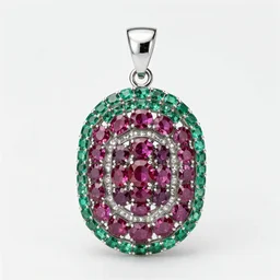 a pendant with a matrix of rubies and emeralds,