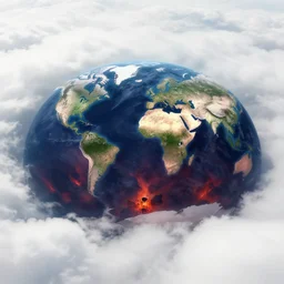 hyper fantasy, high detail photo of flat earth aerial view with no stars, no space, with bright white heavens above and below ground is hell,