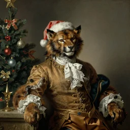 portrait rococo painting of wolverine celebrating Christmas by Jean‑Honoré Fragonard