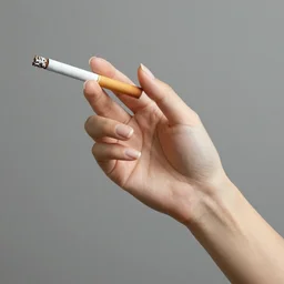 you can see in the picture, acurate, real human female hand, holding a cigarette, from the elbow, up to the elbow , hand, five elegant fingers, neat nails, realism, 8k,