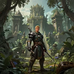 A hyper real comic book style portait painting of jungle temples in the style of MC Escher, Maurits Cornelius Escher, unreal 5, hyperrealistic, octane render, RPG portrait, dynamic lighting