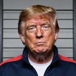 Donald Trump dishevelled in a track suit mugshot