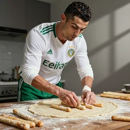 soccer player ronaldo made of bread sticks dough