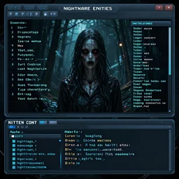 GUI for a program that analyzes nightmare entities, cyberpunk, horror, 2005