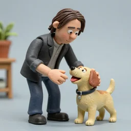 claymation keanu reeves petting a happy dog