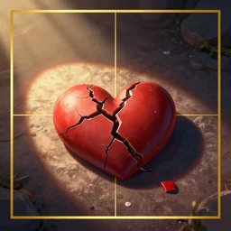 broken heart on the ground by disney concept artists, blunt borders, rule of thirds, golden ratio, godly light
