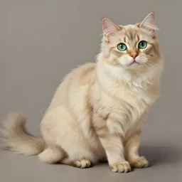 realist detailed painting concept art of a beige cat with big green eyes, long floppy ears, and long tail