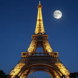 Eiffel tower photography, cheese, moon, (((((((Night))))))) (day) time