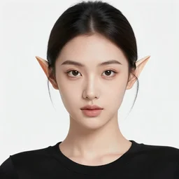 a beautiful portrait, white background, gorgeous fantasy elf. black top, professionally retouched, soft lighting, realistic, smooth face, beautiful alien eyes, wide angle, sharp focus on the eyes, 8 k high definition, insanely detailed, intricate, elegant, gorgeous, art by artgerm and wlop