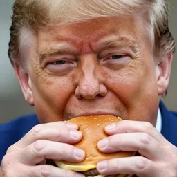 closeup portrait of donald trump eating a burger, photograph, natural light, sharp, detailed face, magazine, press, photo, Steve McCurry, David Lazar, Canon, Nikon, focus