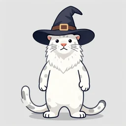 portrait of a white panter with a very long fur and wizard hat, fantasy, trending on artstation, heroic pose, illustration, highly detailed, simple, 8k