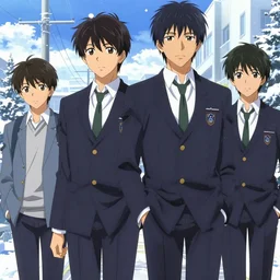 boy's love anime high school winter noon, high detail concept art, perfect proportions fine face, tall handsome guys, close together romantic undertones, avant uniform, vivid colors, realistic shaded lighting poster fantasy art ilya kuvshinov, katsuhiro, jeremy lipking and michael germash, makoto shinkai, loish and clamp style, best selling artist