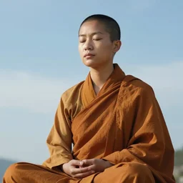 a beautiful lady monk is meditating and hoping for a better future. close - up, beautiful sky, volumetric lighting, sharp focus, ultra detailed, cgsociety - w 1 0 2 4 - n 8 - i