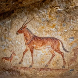 ancient cave painting resembling modern stuff, detailed, cinematic composition, smooth, realistic