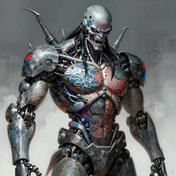 an epic fantastic realism comic book style portrait painting of a japanese robotic : akira, nanotech demonic monster horror, geisha with chinese pattern tattoos and, 云 雷 纹, 蟒 纹, inspired by the lord of ghost in the shell, octane render, intricate detail, 8 k hd, unreal engine 5, ex machina, irobot