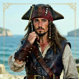 freckled mediterranean pirate, seaside backgroud, face of anxiety and longing, leather bracers, leather armor, young adult fantasy novel cover, intricate, elegant, well composed, highly detailed, art by chengwei pan and viktoria gavrilenko and artgerm and greg rutkowski and alphonse mucha, trending on artstation
