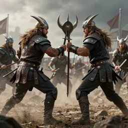 Vikings fighting, very detailed and beautiful lighting