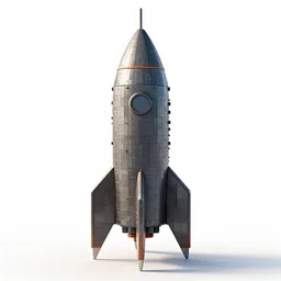 voxel rocket ship, stylized 3d render, isolated on a pure white background, centered, entire object in frame, sharp focus, soft studio lighting