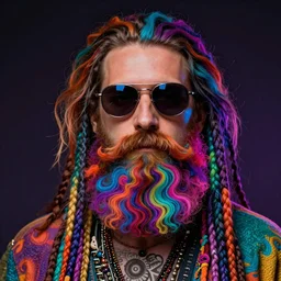 a bearded hippie with sunglasses, fractal beard, colorful, psychedelic, photorealistic, 8k, trending on artstation
