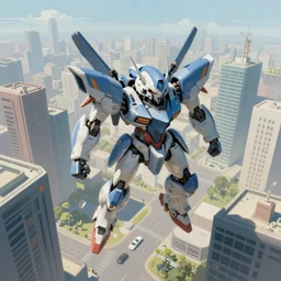 an alien piloted mecha flying through buildings, digital painting masterpiece, painted by joji morikawa, by osamu tezuka, by yukito kishiro, by ikuto yamashita, 4 k wallpaper, beautiful, gorgeous